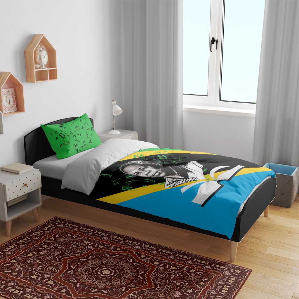 Julius Nyerere Bedding Set Education is a Way of Fighting Poverty Quote and Tanzanian Flag Alphabet - Wonder Print Shop
