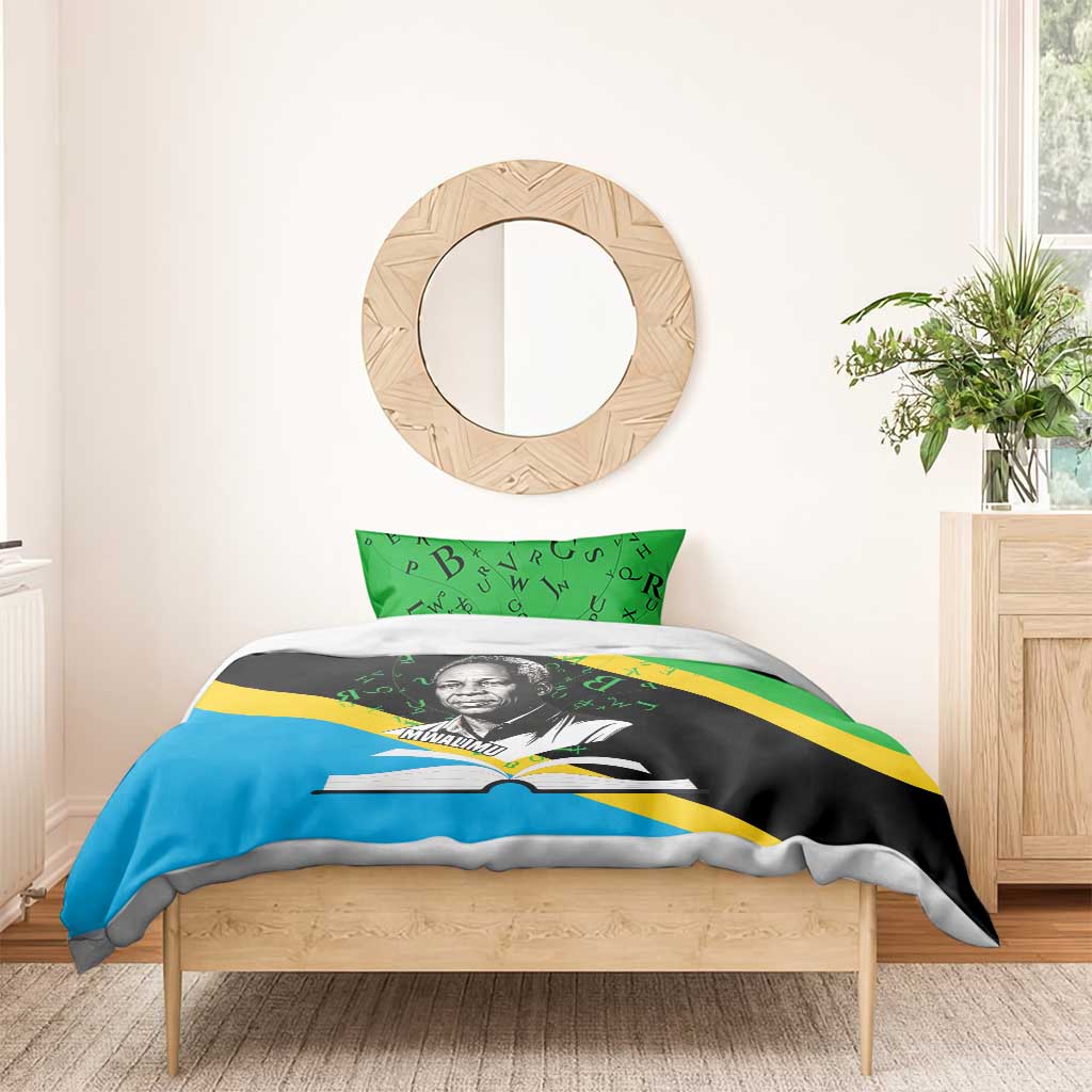 Julius Nyerere Bedding Set Education is a Way of Fighting Poverty Quote and Tanzanian Flag Alphabet - Wonder Print Shop