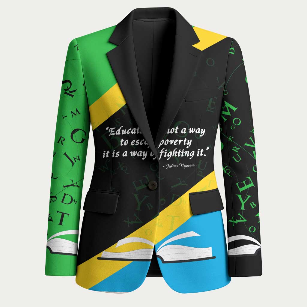 Julius Nyerere Blazer Education is a Way of Fighting Poverty Quote and Tanzanian Flag Alphabet - Wonder Print Shop