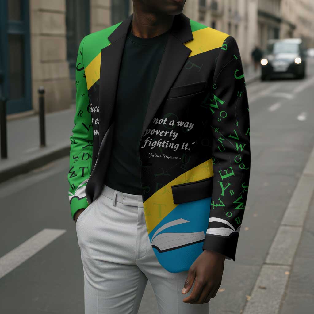Julius Nyerere Blazer Education is a Way of Fighting Poverty Quote and Tanzanian Flag Alphabet - Wonder Print Shop