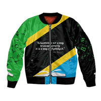 Julius Nyerere Bomber Jacket Education is a Way of Fighting Poverty Quote and Tanzanian Flag Alphabet - Wonder Print Shop