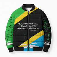 Julius Nyerere Bomber Puffer Jacket Education is a Way of Fighting Poverty Quote and Tanzanian Flag Alphabet - Wonder Print Shop