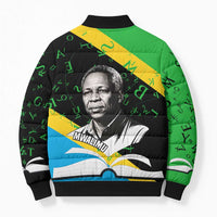 Julius Nyerere Bomber Puffer Jacket Education is a Way of Fighting Poverty Quote and Tanzanian Flag Alphabet - Wonder Print Shop