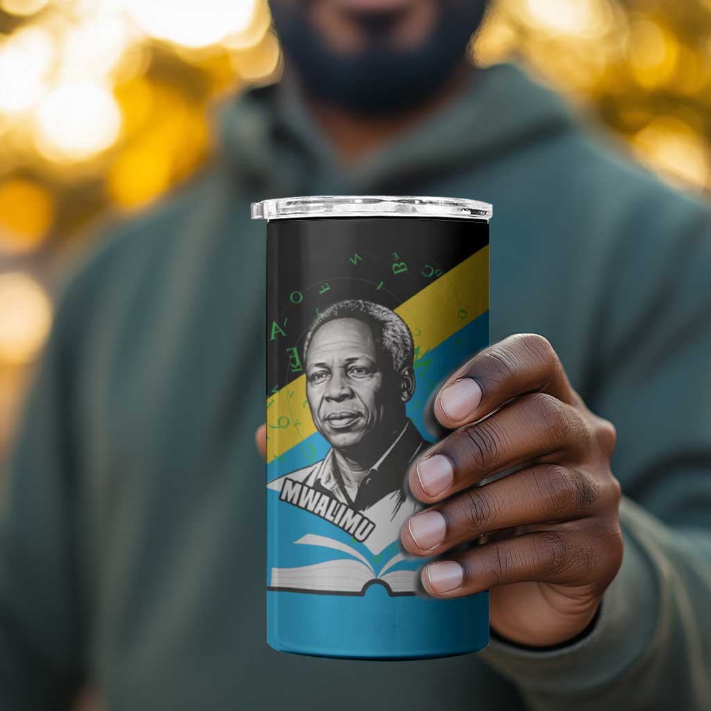Julius Nyerere 4 in 1 Can Cooler Tumbler Education is a Way of Fighting Poverty Quote and Tanzanian Flag Alphabet - Wonder Print Shop