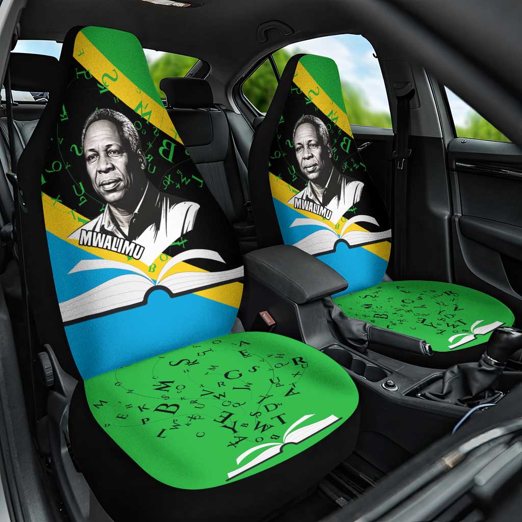 Julius Nyerere Car Seat Cover Education is a Way of Fighting Poverty Quote and Tanzanian Flag Alphabet - Wonder Print Shop