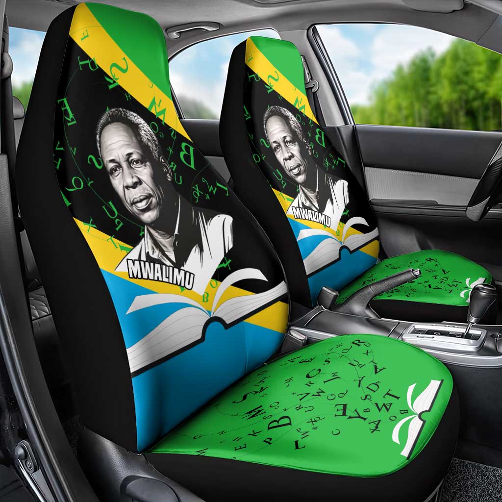 Julius Nyerere Car Seat Cover Education is a Way of Fighting Poverty Quote and Tanzanian Flag Alphabet - Wonder Print Shop