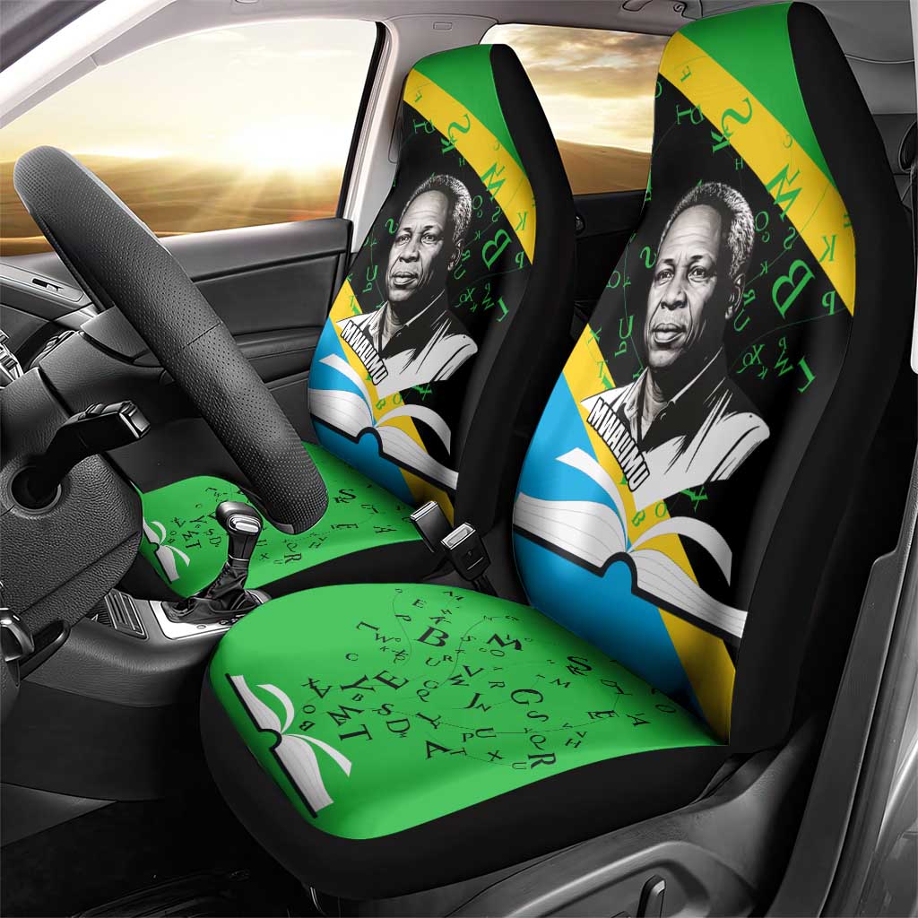 Julius Nyerere Car Seat Cover Education is a Way of Fighting Poverty Quote and Tanzanian Flag Alphabet - Wonder Print Shop