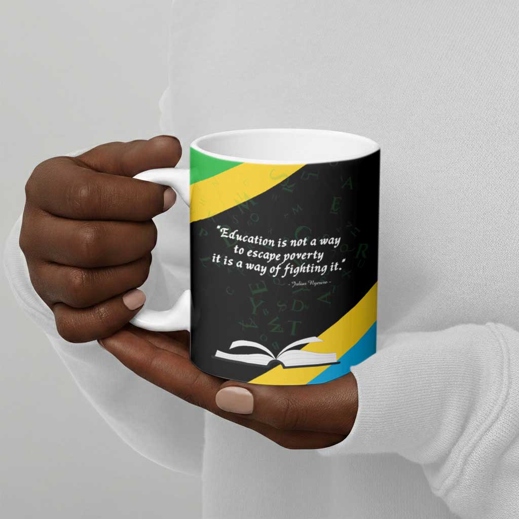 Julius Nyerere Ceramic Mug Education is a Way of Fighting Poverty Quote and Tanzanian Flag Alphabet - Wonder Print Shop