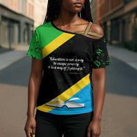 Julius Nyerere Cross Shoulder Shirt Education is a Way of Fighting Poverty Quote and Tanzanian Flag Alphabet - Wonder Print Shop