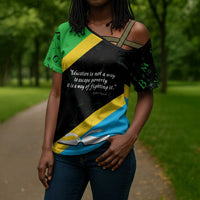 Julius Nyerere Cross Shoulder Shirt Education is a Way of Fighting Poverty Quote and Tanzanian Flag Alphabet - Wonder Print Shop