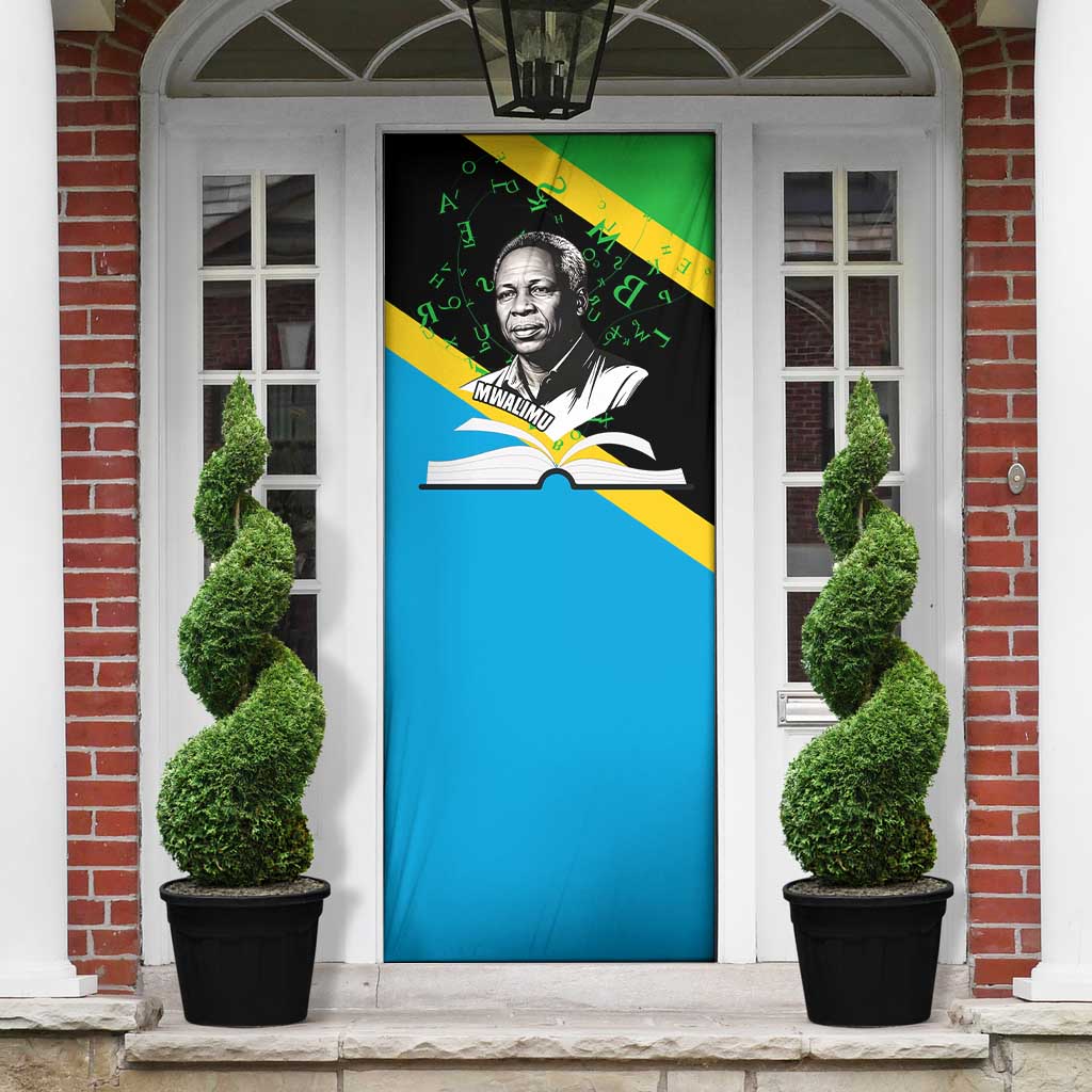 Julius Nyerere Door Cover Education is a Way of Fighting Poverty Quote and Tanzanian Flag Alphabet - Wonder Print Shop