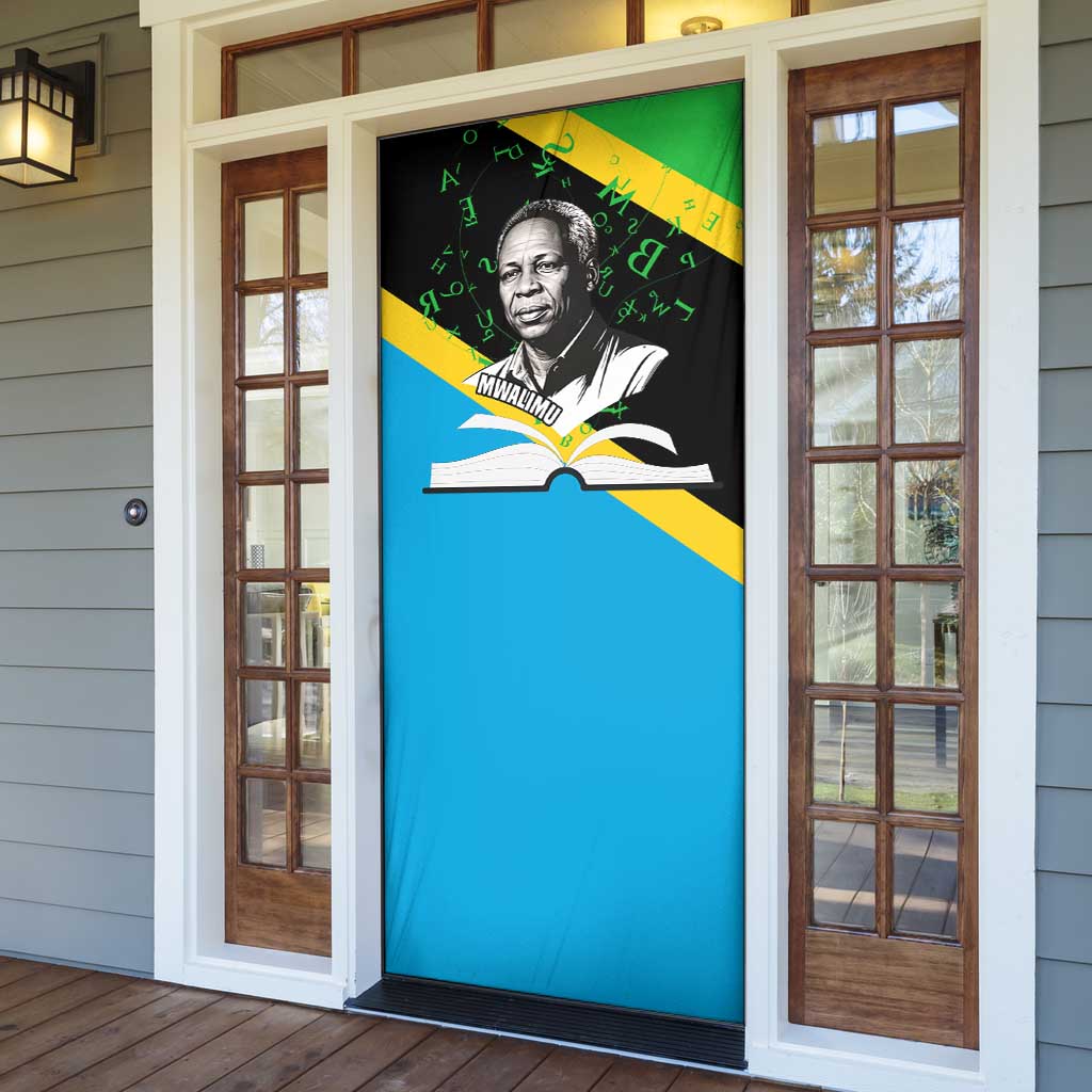 Julius Nyerere Door Cover Education is a Way of Fighting Poverty Quote and Tanzanian Flag Alphabet - Wonder Print Shop