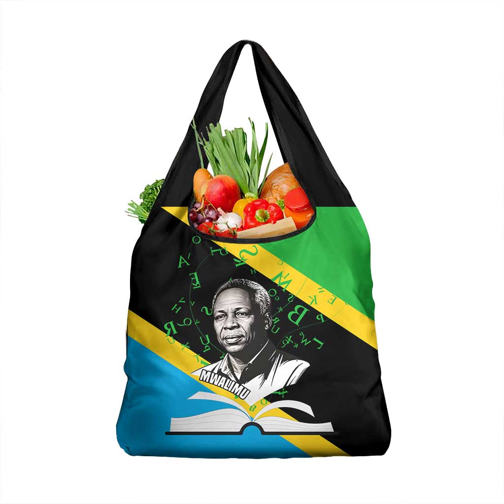 Julius Nyerere Grocery Bag Education is a Way of Fighting Poverty Quote and Tanzanian Flag Alphabet - Wonder Print Shop