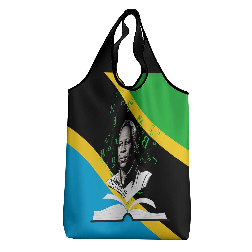 Julius Nyerere Grocery Bag Education is a Way of Fighting Poverty Quote and Tanzanian Flag Alphabet - Wonder Print Shop