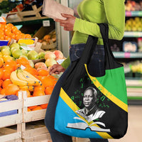 Julius Nyerere Grocery Bag Education is a Way of Fighting Poverty Quote and Tanzanian Flag Alphabet - Wonder Print Shop