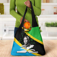 Julius Nyerere Grocery Bag Education is a Way of Fighting Poverty Quote and Tanzanian Flag Alphabet - Wonder Print Shop