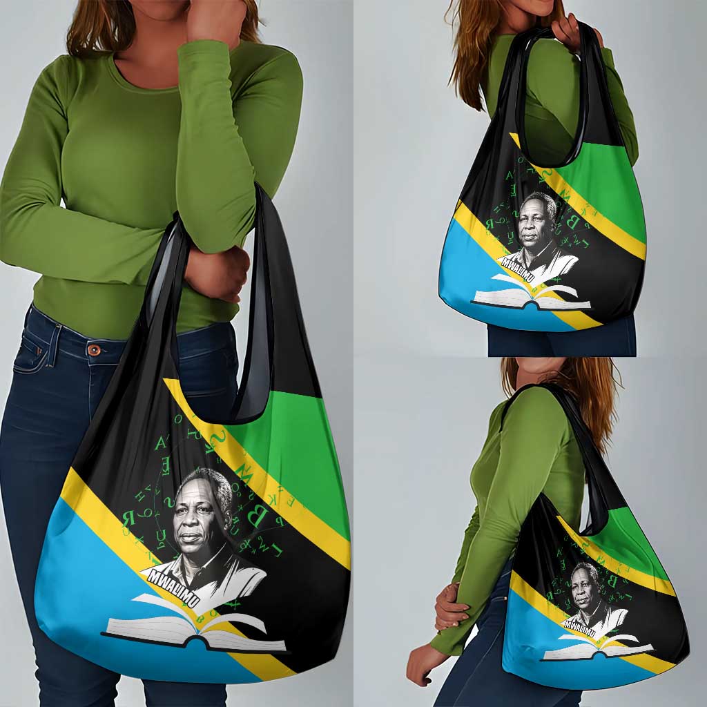 Julius Nyerere Grocery Bag Education is a Way of Fighting Poverty Quote and Tanzanian Flag Alphabet - Wonder Print Shop