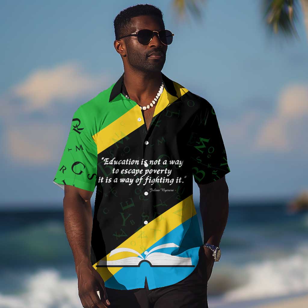 Julius Nyerere Hawaiian Shirt Education is a Way of Fighting Poverty Quote and Tanzanian Flag Alphabet - Wonder Print Shop