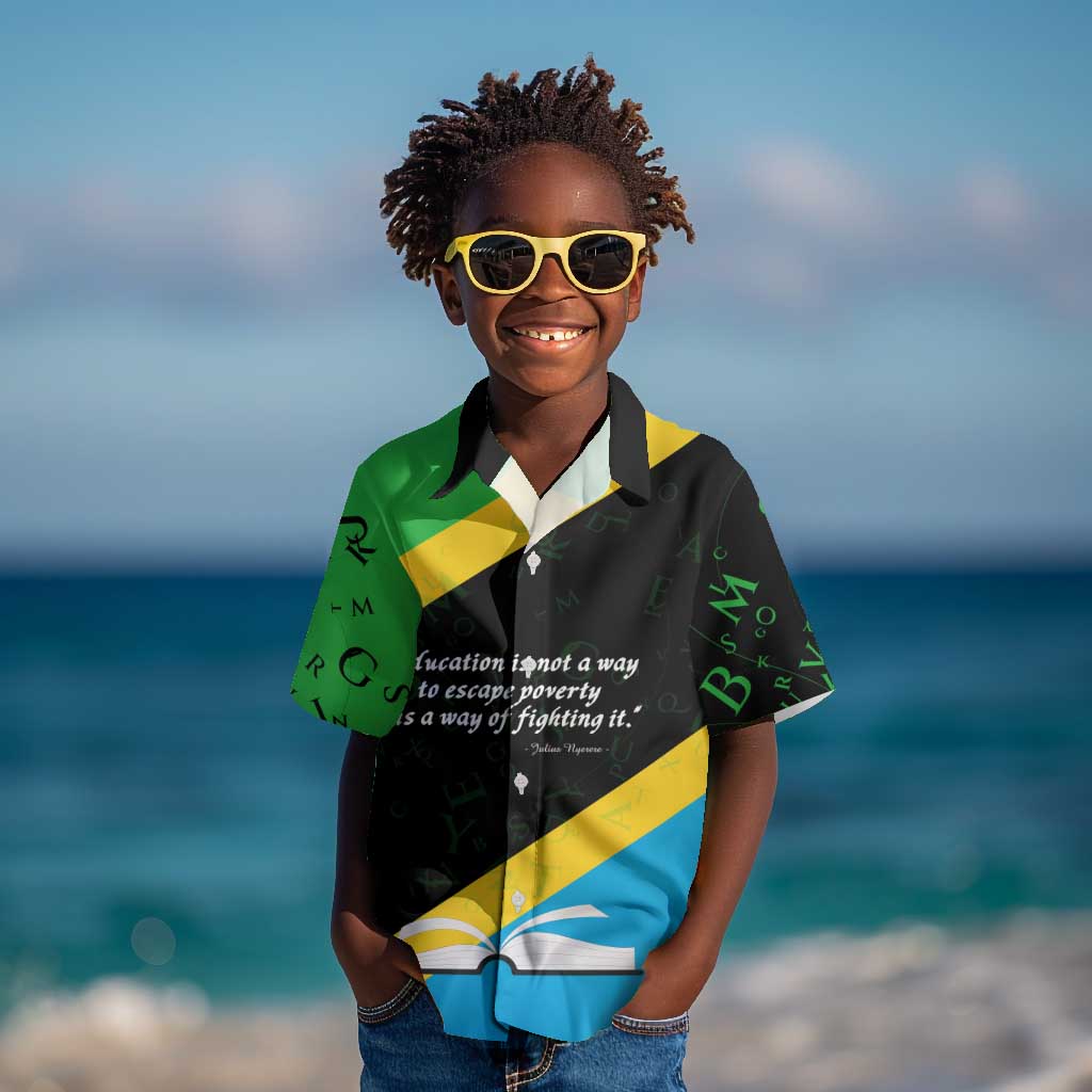 Julius Nyerere Kid Hawaiian Shirt Education is a Way of Fighting Poverty Quote and Tanzanian Flag Alphabet - Wonder Print Shop