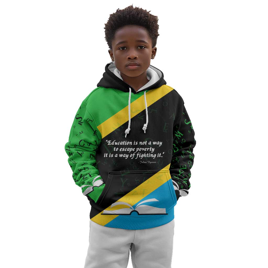 Julius Nyerere Kid Hoodie Education is a Way of Fighting Poverty Quote and Tanzanian Flag Alphabet - Wonder Print Shop