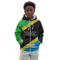 Julius Nyerere Kid Hoodie Education is a Way of Fighting Poverty Quote and Tanzanian Flag Alphabet - Wonder Print Shop