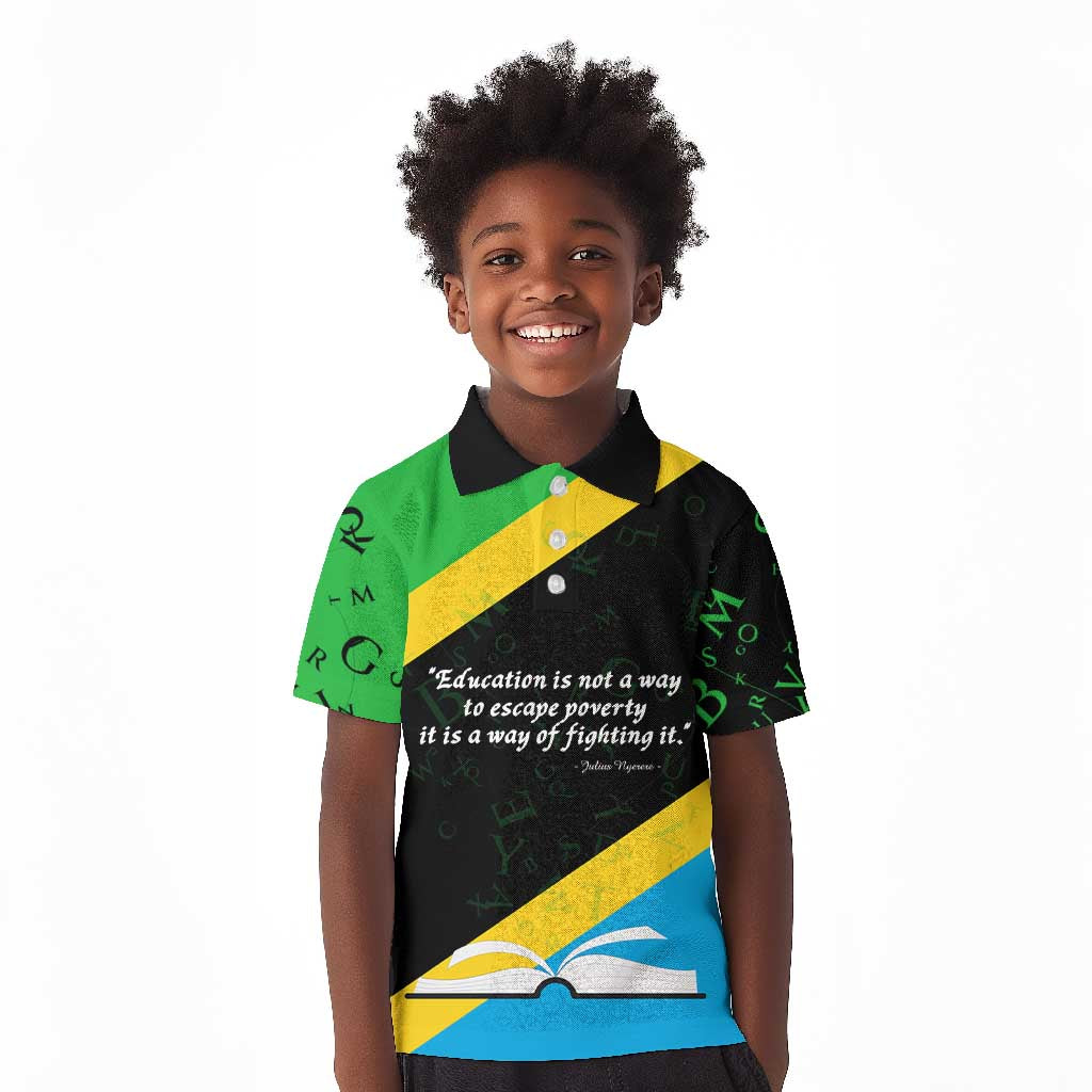 Julius Nyerere Kid Polo Shirt Education is a Way of Fighting Poverty Quote and Tanzanian Flag Alphabet - Wonder Print Shop