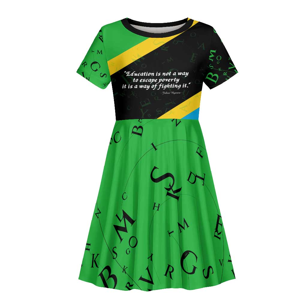 Julius Nyerere Kid Short Sleeve Dress Education is a Way of Fighting Poverty Quote and Tanzanian Flag Alphabet - Wonder Print Shop