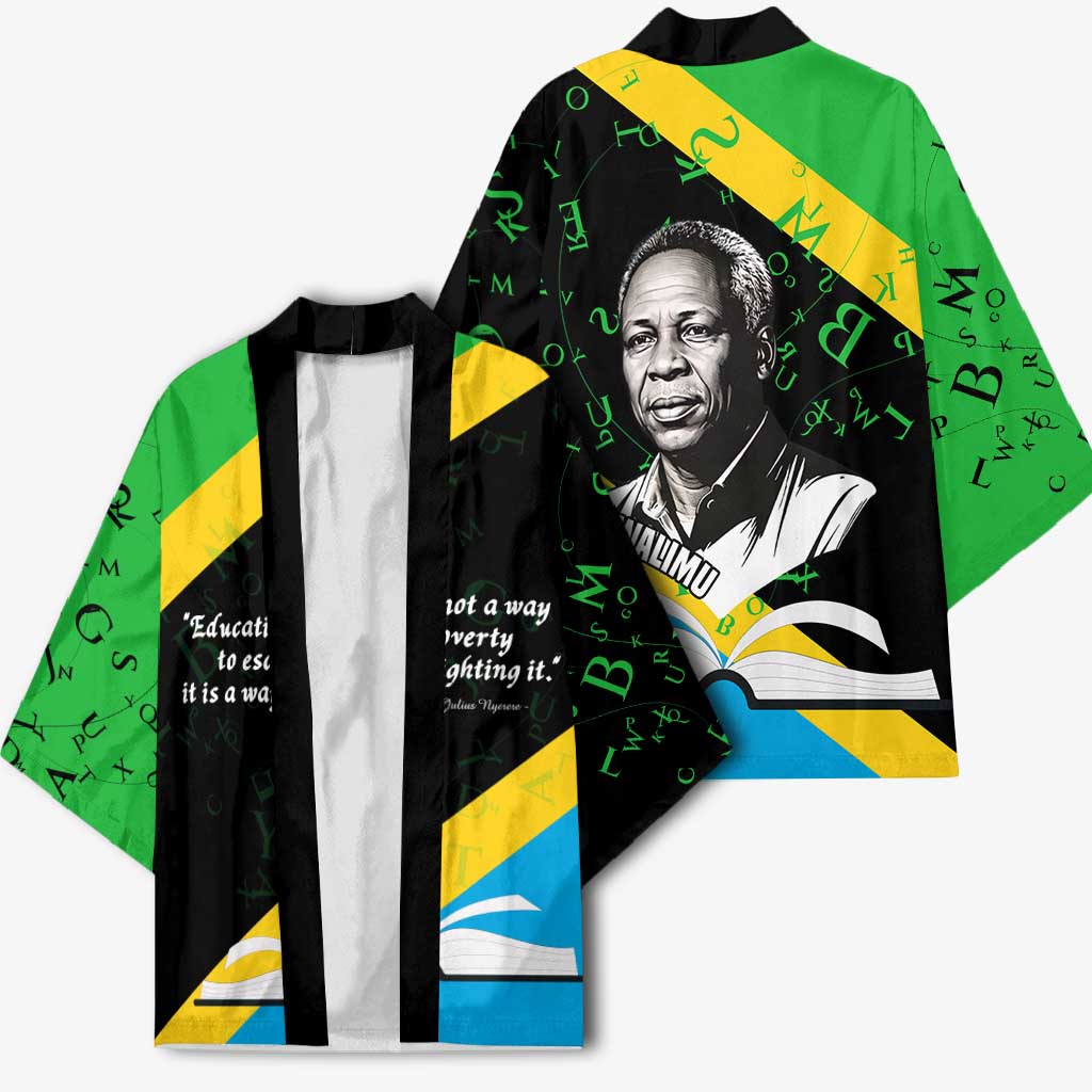 Julius Nyerere Kimono Education is a Way of Fighting Poverty Quote and Tanzanian Flag Alphabet - Wonder Print Shop