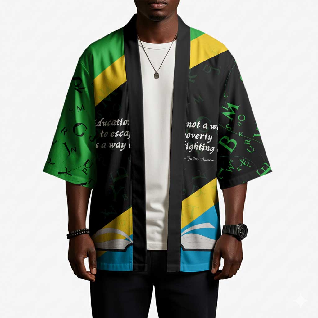 Julius Nyerere Kimono Education is a Way of Fighting Poverty Quote and Tanzanian Flag Alphabet - Wonder Print Shop