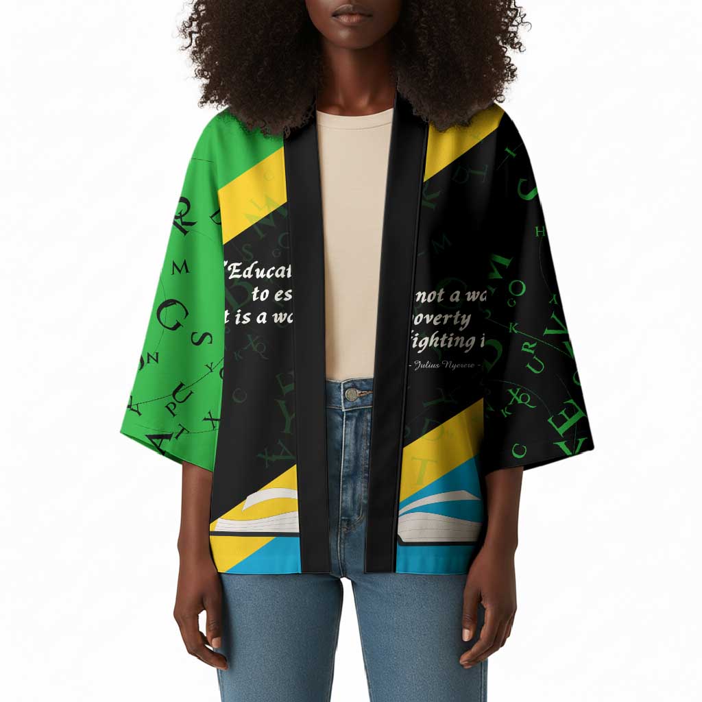 Julius Nyerere Kimono Education is a Way of Fighting Poverty Quote and Tanzanian Flag Alphabet - Wonder Print Shop