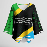 Julius Nyerere Kimono Sleeve Blouse Education is a Way of Fighting Poverty Quote and Tanzanian Flag Alphabet - Wonder Print Shop