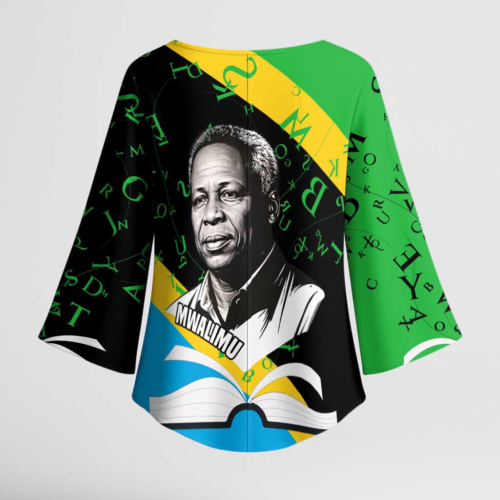 Julius Nyerere Kimono Sleeve Blouse Education is a Way of Fighting Poverty Quote and Tanzanian Flag Alphabet - Wonder Print Shop