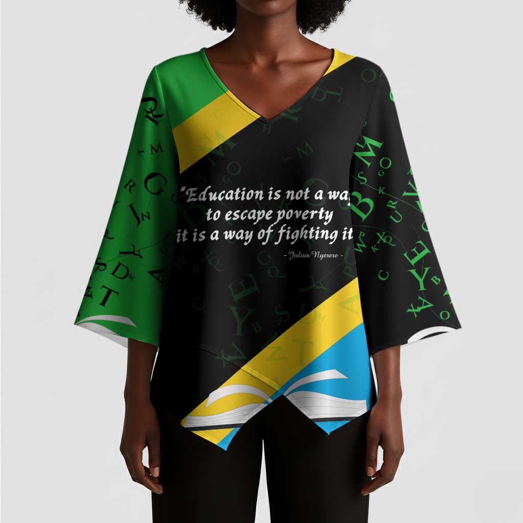 Julius Nyerere Kimono Sleeve Blouse Education is a Way of Fighting Poverty Quote and Tanzanian Flag Alphabet - Wonder Print Shop