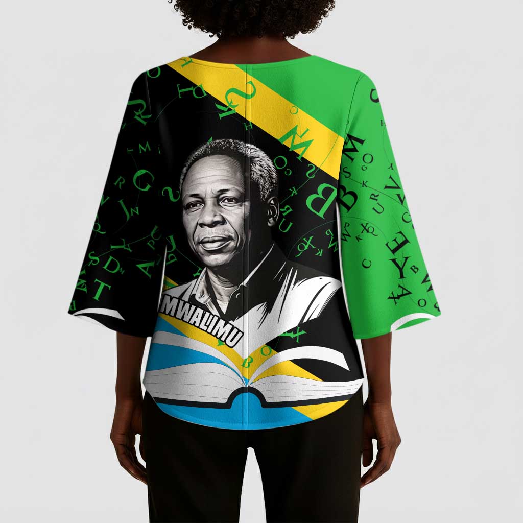 Julius Nyerere Kimono Sleeve Blouse Education is a Way of Fighting Poverty Quote and Tanzanian Flag Alphabet - Wonder Print Shop