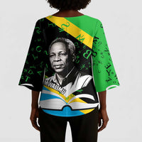 Julius Nyerere Kimono Sleeve Blouse Education is a Way of Fighting Poverty Quote and Tanzanian Flag Alphabet - Wonder Print Shop