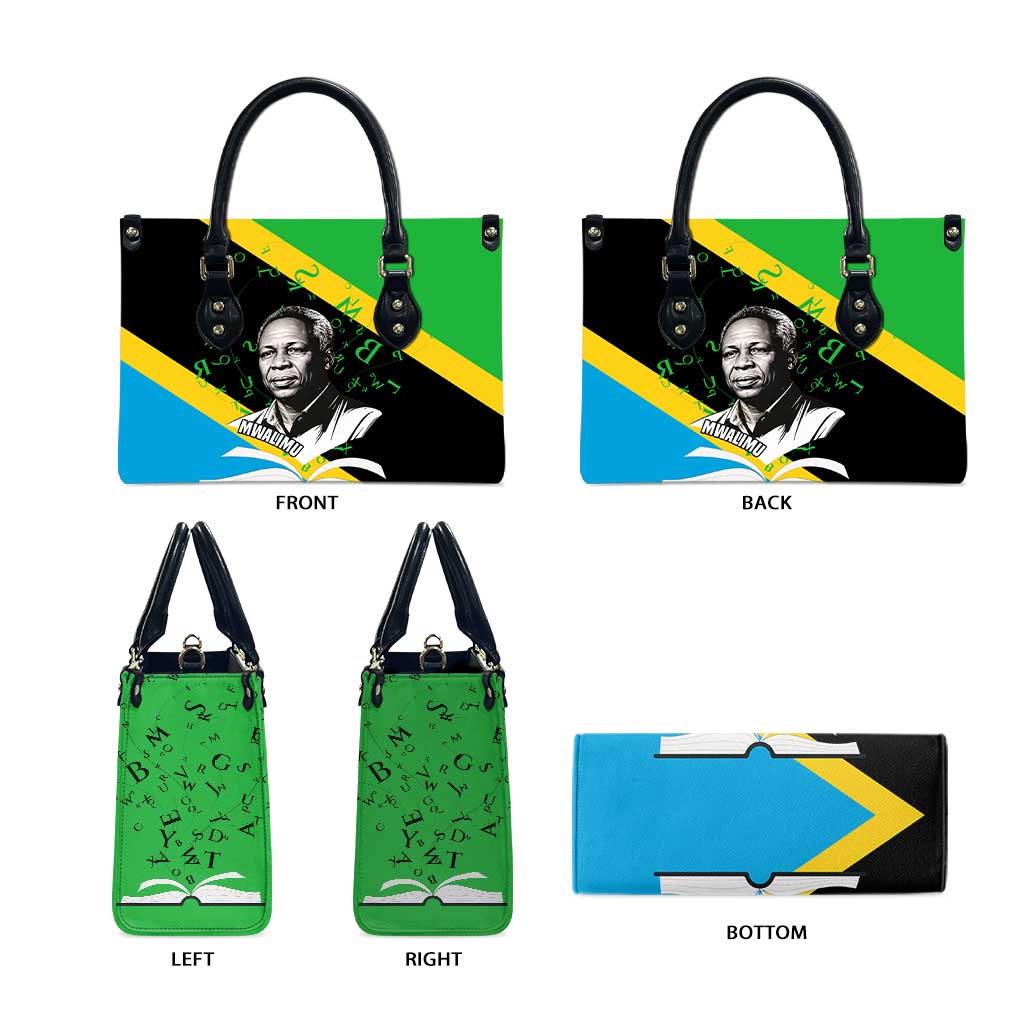 Julius Nyerere Leather Bag Education is a Way of Fighting Poverty Quote and Tanzanian Flag Alphabet - Wonder Print Shop
