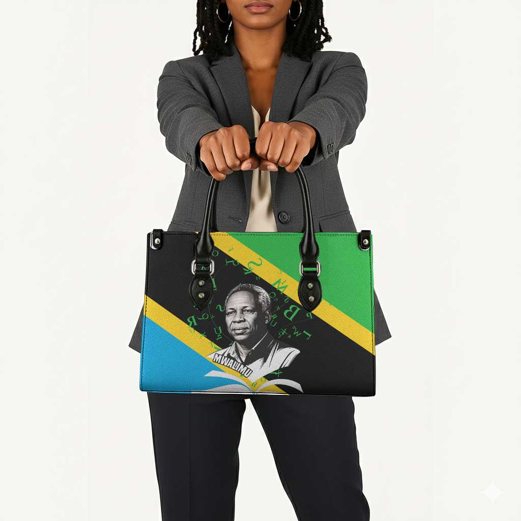 Julius Nyerere Leather Bag Education is a Way of Fighting Poverty Quote and Tanzanian Flag Alphabet - Wonder Print Shop
