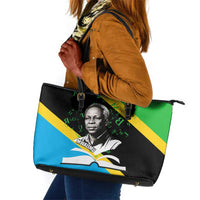 Julius Nyerere Leather Tote Bag Education is a Way of Fighting Poverty Quote and Tanzanian Flag Alphabet - Wonder Print Shop
