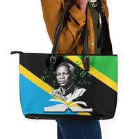 Julius Nyerere Leather Tote Bag Education is a Way of Fighting Poverty Quote and Tanzanian Flag Alphabet - Wonder Print Shop