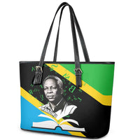 Julius Nyerere Leather Tote Bag Education is a Way of Fighting Poverty Quote and Tanzanian Flag Alphabet - Wonder Print Shop
