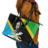 Julius Nyerere Leather Tote Bag Education is a Way of Fighting Poverty Quote and Tanzanian Flag Alphabet - Wonder Print Shop