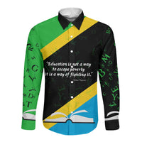 Julius Nyerere Long Sleeve Button Shirt Education is a Way of Fighting Poverty Quote and Tanzanian Flag Alphabet - Wonder Print Shop