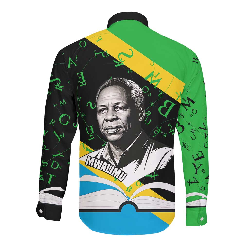 Julius Nyerere Long Sleeve Button Shirt Education is a Way of Fighting Poverty Quote and Tanzanian Flag Alphabet - Wonder Print Shop
