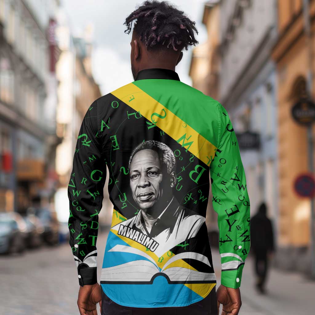Julius Nyerere Long Sleeve Button Shirt Education is a Way of Fighting Poverty Quote and Tanzanian Flag Alphabet - Wonder Print Shop