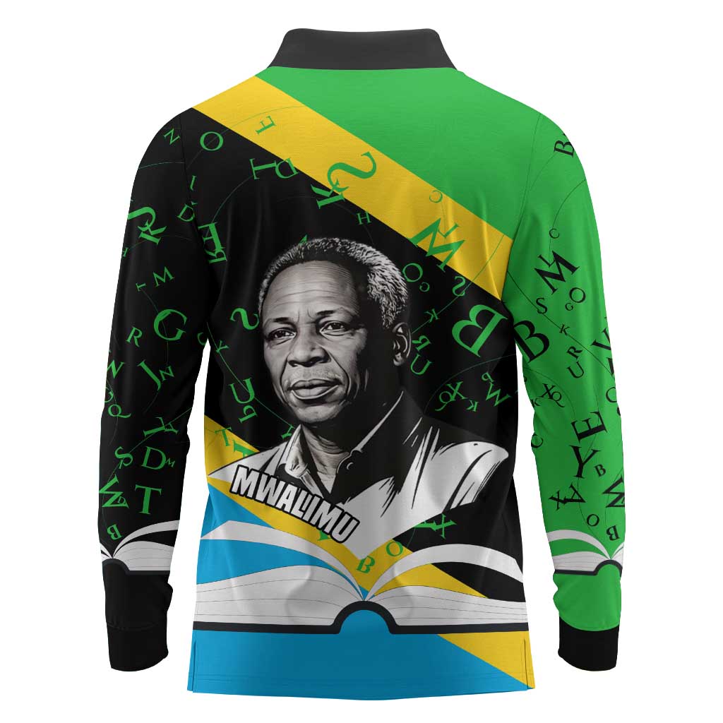 Julius Nyerere Long Sleeve Polo Shirt Education is a Way of Fighting Poverty Quote and Tanzanian Flag Alphabet - Wonder Print Shop