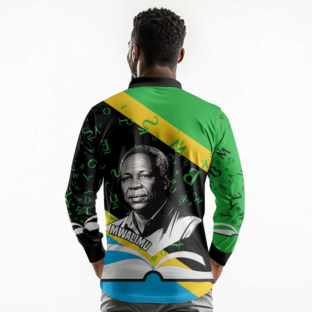 Julius Nyerere Long Sleeve Polo Shirt Education is a Way of Fighting Poverty Quote and Tanzanian Flag Alphabet - Wonder Print Shop