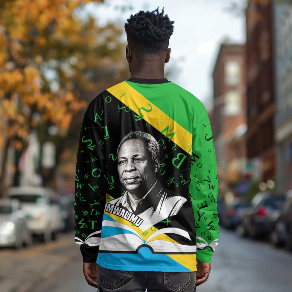 Julius Nyerere Long Sleeve Shirt Education is a Way of Fighting Poverty Quote and Tanzanian Flag Alphabet - Wonder Print Shop