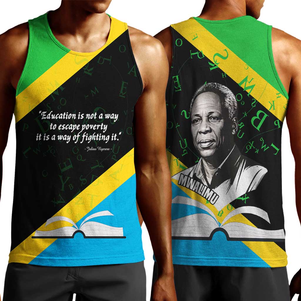 Julius Nyerere Men Tank Top Education is a Way of Fighting Poverty Quote and Tanzanian Flag Alphabet - Wonder Print Shop