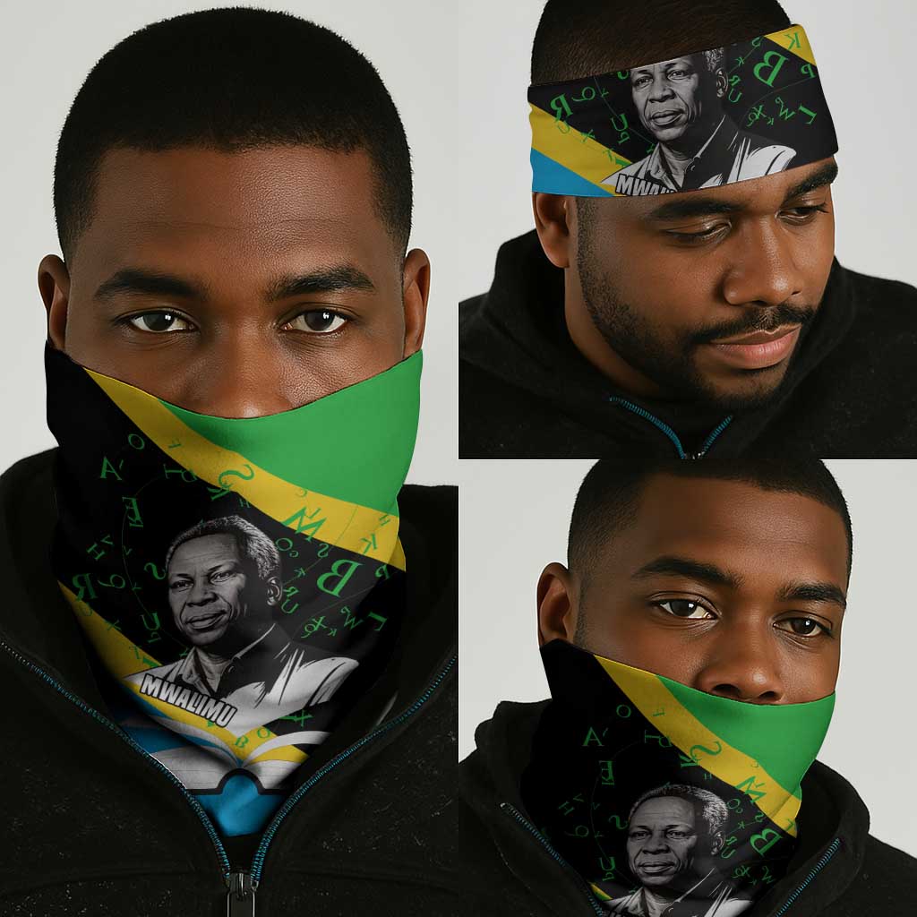 Julius Nyerere Neck Gaiter Education is a Way of Fighting Poverty Quote and Tanzanian Flag Alphabet - Wonder Print Shop