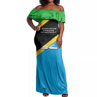 Julius Nyerere Off Shoulder Maxi Dress Education is a Way of Fighting Poverty Quote and Tanzanian Flag Alphabet - Wonder Print Shop